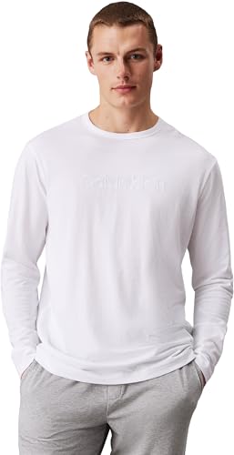 Calvin Klein Herren Langarmshirt Crew Neck Rundhalsausschnitt, Weiß (Classic White), XL von Calvin Klein