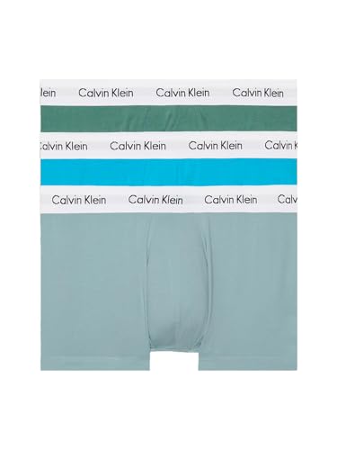 Calvin Klein Herren 3er Pack Boxershorts Low Rise Trunks Baumwolle mit Stretch, Mehrfarbig (Viv Bl Arona Sageb Grn W/ Wh Wbs), M von Calvin Klein