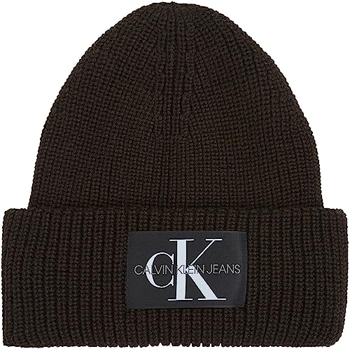 Calvin Klein Jeans Herren Strickmütze Monologo Patch Wintermütze, Braun (Dark Chestnut), Onesize von Calvin Klein
