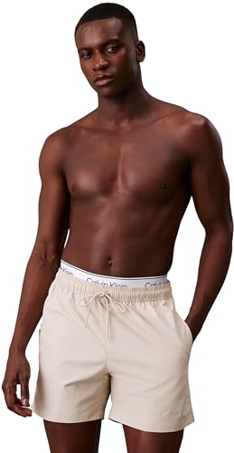 Calvin Klein Herren Badeshorts Medium Double Mittellang, Beige (Stony Beige), XL von Calvin Klein