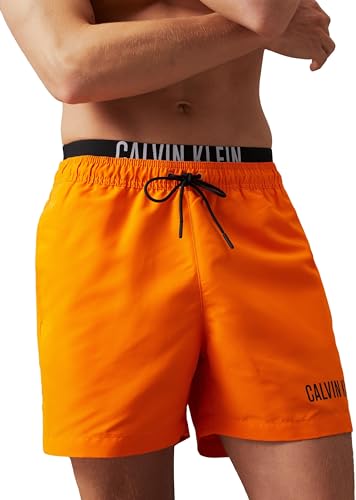 Calvin Klein Herren Badeshorts Medium Double Mittellang, Orange (Deep Saffron), S von Calvin Klein