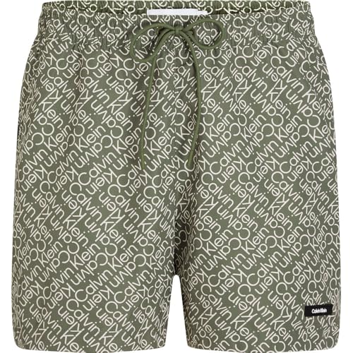 Calvin Klein Herren Medium Drawstring-Print Km0Km01120 Boardshorts, Green (Zigzag Logo Green AOP), S von Calvin Klein
