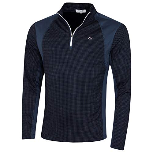 Calvin Klein Herren Micro Grid Half Zip Mid Layer - Marine/Weiß - L. von Calvin Klein