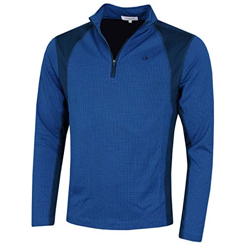 Calvin Klein Herren Micro Grid Half Zip Mittellage - Ocean Blue/Navy - S. von Calvin Klein