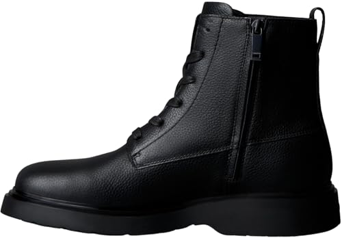 Calvin Klein Herren Mid Boot Stiefel Combat Lace Up Zip aus Leder, Schwarz (Triple Black), 43 von Calvin Klein