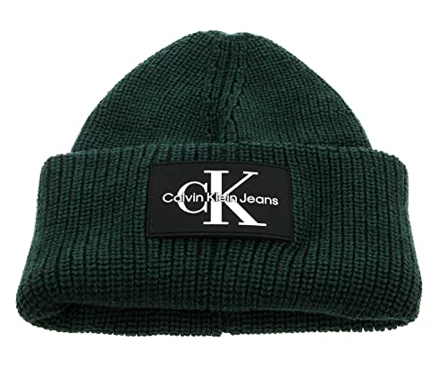 Calvin Klein Jeans Herren MONOLOGO Patch Beanie K50K506242 Gestrickte Mütze, Grün (Dark Seaweed), OS von Calvin Klein