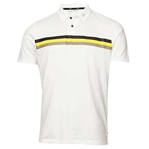 Calvin Klein Herren Parker Moisture Wicking Golf Polo - Weiß/Acid Gelb - S von Calvin Klein