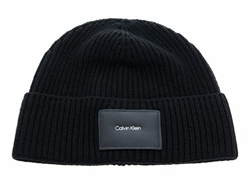 Calvin Klein Herren Patch Beanie Strickmütze, Ck Black, One Size von Calvin Klein