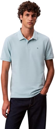 Calvin Klein Herren Poloshirt Kurzarm Monogram Pique aus Baumwolle, Blau (Stratosphere), S von Calvin Klein