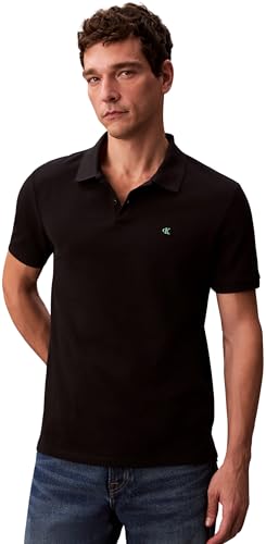 Calvin Klein Herren Poloshirt Kurzarm Monogram Pique aus Baumwolle, Schwarz (Black), M von Calvin Klein