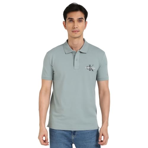 Calvin Klein Herren Poloshirt Kurzarm Monologo Regular Fit, Blau (Lead), L von Calvin Klein