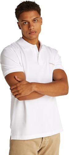 Calvin Klein Herren Poloshirt Kurzarm Monologo Regular Fit, Weiß (Bright White), L von Calvin Klein