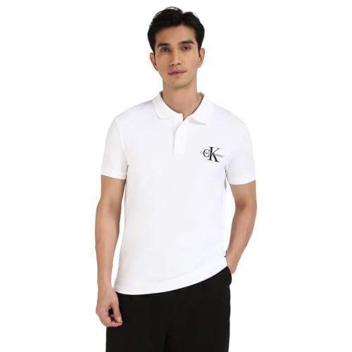 Calvin Klein Herren Poloshirt Kurzarm Monologo Regular Fit, Weiß (Bright White), M von Calvin Klein