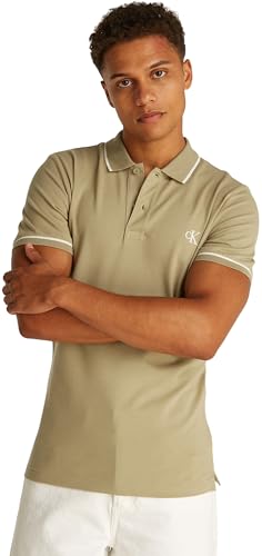 Calvin Klein Herren Poloshirt Kurzarm Tipping Slim Fit, Beige (Tree House), XXL von Calvin Klein
