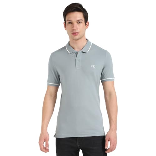Calvin Klein Herren Poloshirt Kurzarm Tipping Slim mit Stretch, Blau (Lead), XXL von Calvin Klein