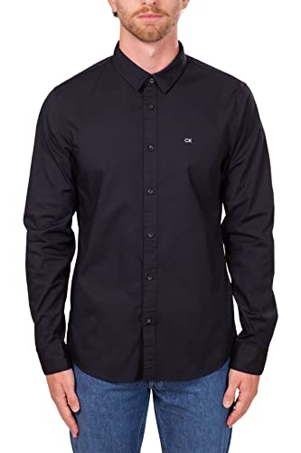 Calvin Klein Herren POPLIN Stretch Slim Shirt K10K110856 Freizeithemden, Schwarz (Ck Black), L von Calvin Klein