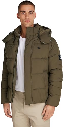 Calvin Klein Herren Pufferjacke Essentials mit Kapuze, Grün (Tarmac), XL von Calvin Klein