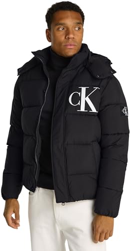 Calvin Klein Herren Pufferjacke Essentials mit Kapuze, Schwarz (Ck Black), S von Calvin Klein