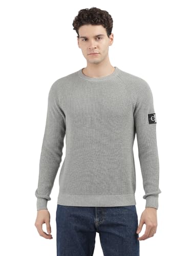 Calvin Klein Herren Pullover Badge Easy Strickpullover, Gray Heather (Grau), M von Calvin Klein