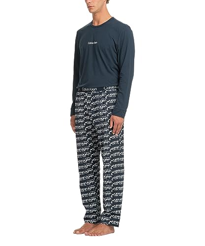 Calvin Klein Herren Pyjama-Set L/S Lang, Mehrfarbig (Bl Bry Tp, Hitch Logo_Blbry Btm), L von Calvin Klein