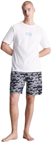 Calvin Klein Herren Pyjama-Set Short Set Kurz, Mehrfarbig (White Top/Plk Not Prt_Aquatic Btm), M von Calvin Klein