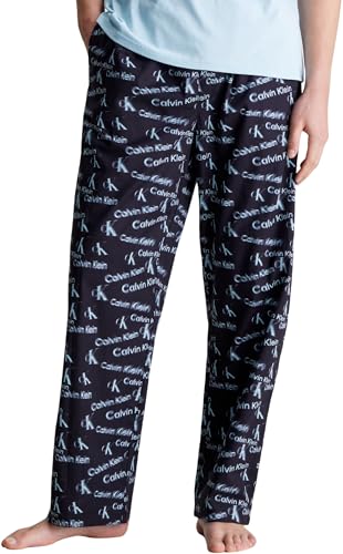 Calvin Klein Herren Pyjamahose Sleep Pant Lang, Mehrfarbig (Hyper Warped Logo Print_Aquatic), M von Calvin Klein