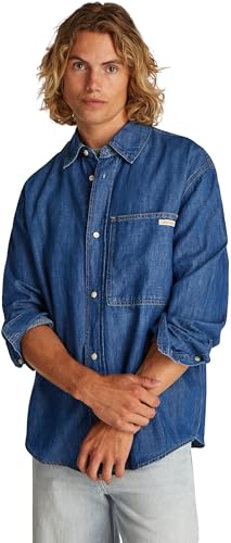 Calvin Klein Herren Regular Linear J30J327509 L/S Shirt, Denim (Denim Medium), XS von Calvin Klein