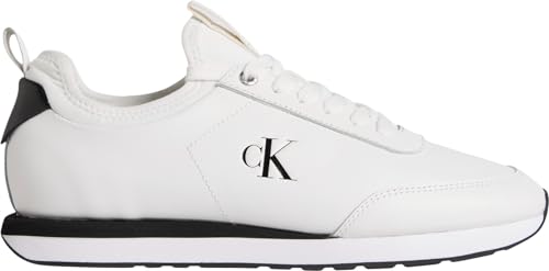 Calvin Klein Herren Runner Sneaker Retro Sock Laceup aus Leder, Weiß (Bright White/Black), 45 von Calvin Klein