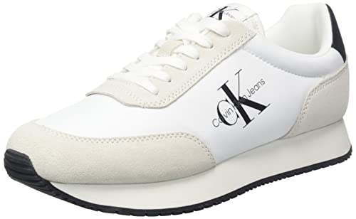 Calvin Klein Jeans Herren Runner Sneaker Retro Runner Low Laceup Su-Ny Ml mit Logo, Mehrfarbig (Bright White), 46 von Calvin Klein Jeans