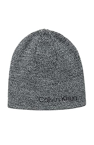 Calvin Klein Herren Reversible Beanie-Mütze, Schwarz und Grau meliert, Einheitsgröße von Calvin Klein