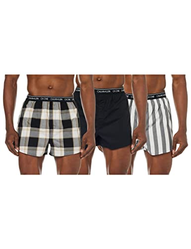 Calvin Klein Herren 3er-Pack Boxershorts Slim Fit Boxer 3PK mit Stretch, Level Stripe/ Black/ Field Plaid, M von Calvin Klein