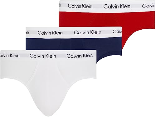 Calvin Klein Herren 3er Pack Unterhosen Hip Briefs Baumwolle mit Stretch, Mehrfarbig (White/Red Ginger/Pyro Blue), S von Calvin Klein