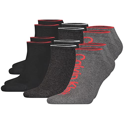 Calvin Klein Herren Sneaker Socken ATHLEISURE 6er Pack One Size Baumwolle Stretch, Größe:One Size, Farbe: Grey Melange/Red 005 von Calvin Klein