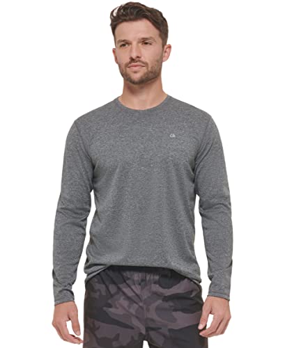 Calvin Klein Herren Standard UPF 40+ Langarm-Badeshirt, schnelltrocknend, Grau meliert, Klein von Calvin Klein