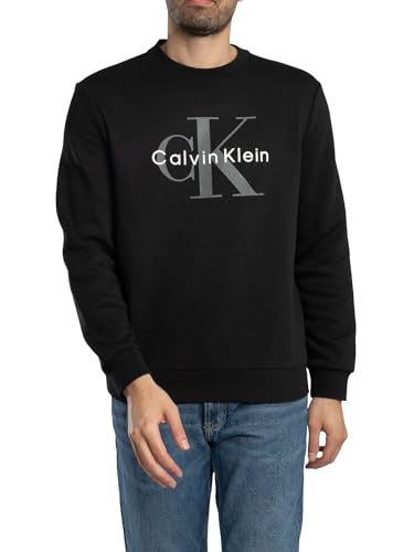 Calvin Klein Herren Sweatshirt Monologo Fleece mit Rundhalsausschnitt, Schwarz (Black), L von Calvin Klein