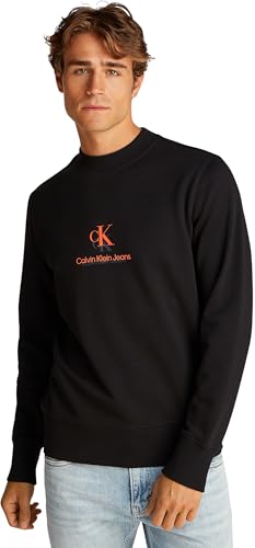 Calvin Klein Herren Sweatshirt Shadow Logo Crew Neck Regular Fit, Schwarz (Ck Black), S von Calvin Klein