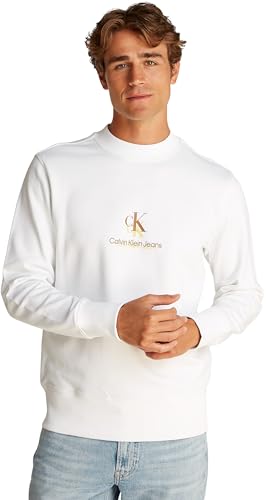 Calvin Klein Herren Sweatshirt Shadow Logo Crew Neck Regular Fit, Weiß (Bright White), XL von Calvin Klein