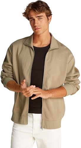 Calvin Klein Herren Sweatshirt mit Reißverschluss Tape Zip Through mit Logo, Beige (Tree House), XL von Calvin Klein