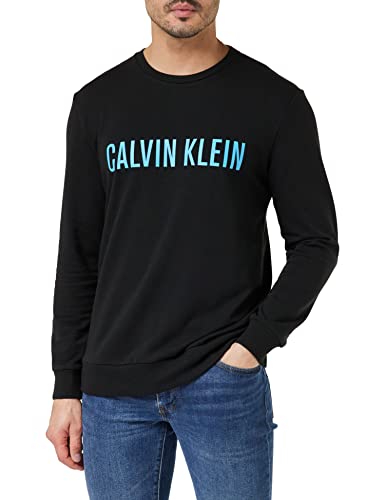 Calvin Klein Herren Sweatshirt ohne Kapuze, Schwarz (Black W/Signature Blue), L von Calvin Klein