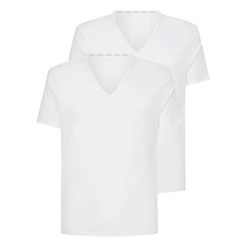 Calvin Klein Herren T-Shirts Kurzarm V Neck V-Ausschnitt, Weiß (White), L von Calvin Klein