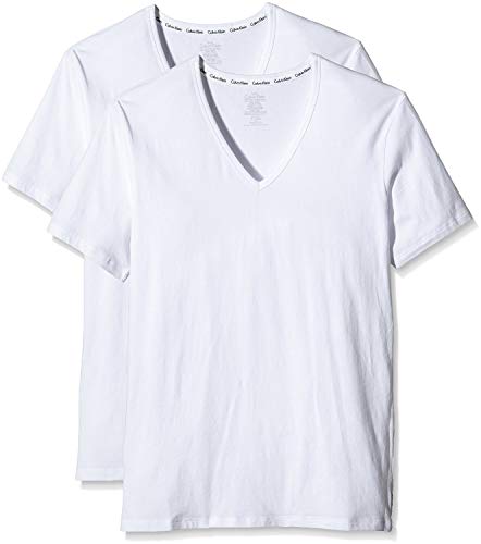 Calvin Klein Herren T-Shirts Kurzarm V Neck V-Ausschnitt, Weiß (White), L von Calvin Klein