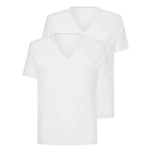Calvin Klein Herren T-Shirts Kurzarm V Neck V-Ausschnitt, Weiß (White), M von Calvin Klein
