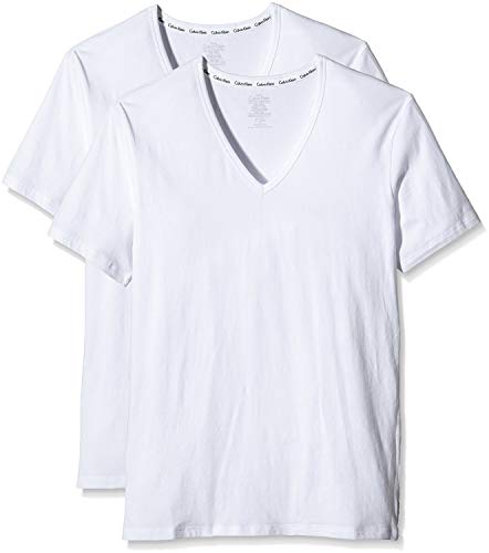 Calvin Klein Herren T-Shirts Kurzarm V Neck V-Ausschnitt, Weiß (White), M von Calvin Klein