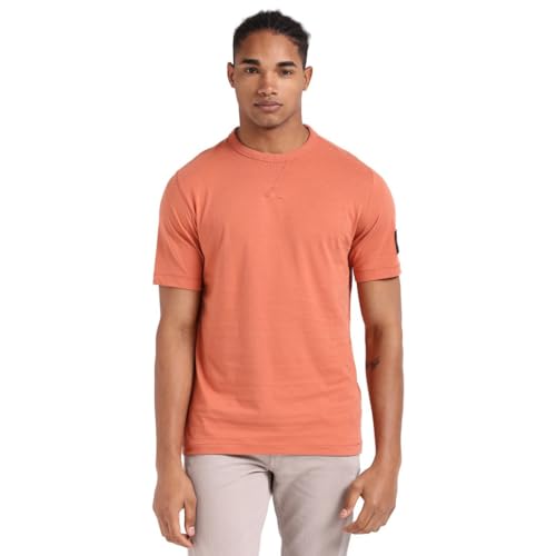 Calvin Klein Herren T-Shirt Kurzarm Badge Regular Rundhalsausschnitt, Orange (Aragon), XS von Calvin Klein