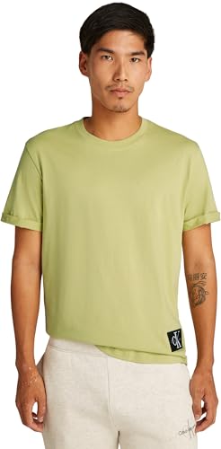 Calvin Klein Herren T-Shirt Kurzarm Badge Turn Up Sleeve Rundhalsausschnitt, Grün (Leek Green), 3XL von Calvin Klein