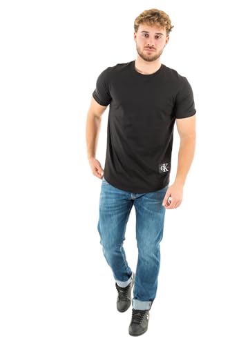 Calvin Klein Herren T-Shirt Kurzarm Badge Turn Up Sleeve Rundhalsausschnitt, Schwarz (Ck Black), M von Calvin Klein