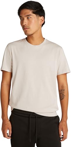 Calvin Klein Herren T-Shirt Kurzarm Logo Tape Rundhalsausschnitt, Beige (Moonbeam), S von Calvin Klein