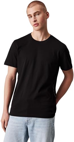 Calvin Klein Herren T-Shirt Kurzarm Logo Tape Rundhalsausschnitt, Schwarz (Ck Black), L von Calvin Klein
