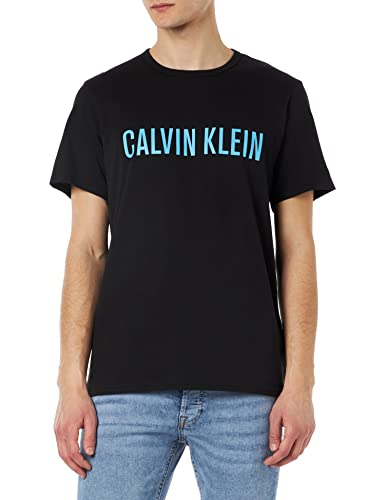 Calvin Klein Herren T-Shirt Kurzarm Rundhalsausschnitt, Schwarz (Black W/Signature Blue), XL von Calvin Klein