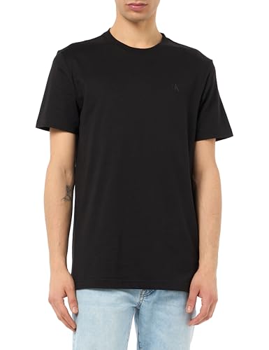 Calvin Klein Herren T-Shirt Kurzarm Textured Monologo Regular Fit, Schwarz (Ck Black), XL von Calvin Klein